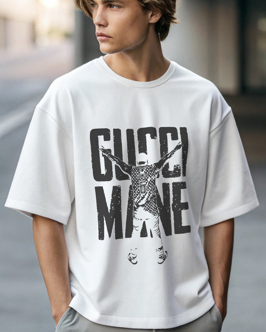 Gucci Mane Premium White Drop Shoulder Digital Printed T-Shirt