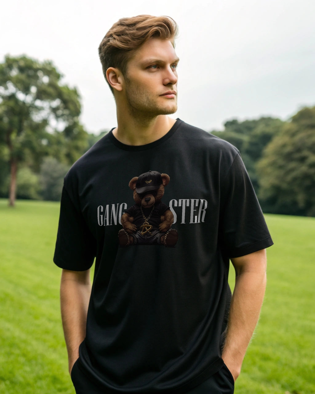 Gang Ster Premium Black Drop Shoulder Digital Printed T-Shirt