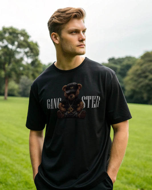 Gang Ster Premium Black Drop Shoulder Digital Printed T-Shirt