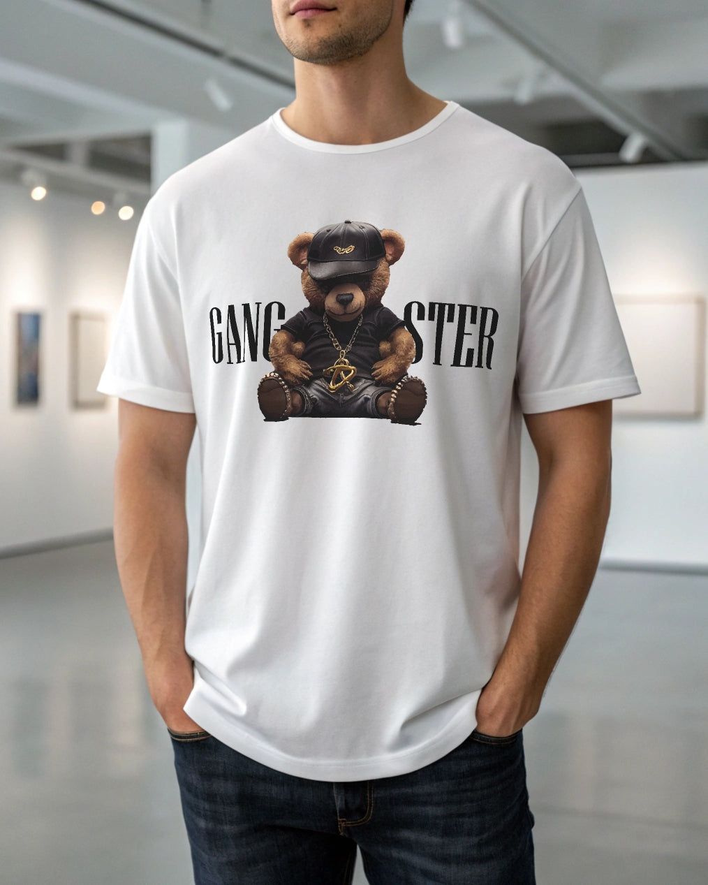 Gang Ster Premium White Drop Shoulder Digital Printed T-Shirt