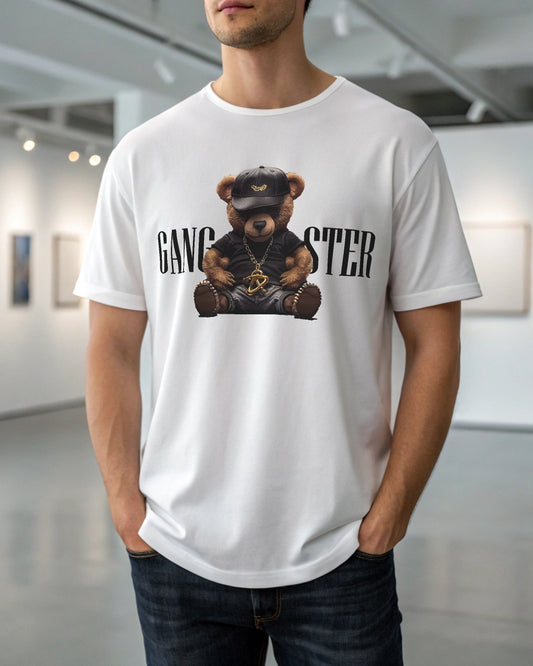 Gang Ster Premium White Drop Shoulder Digital Printed T-Shirt