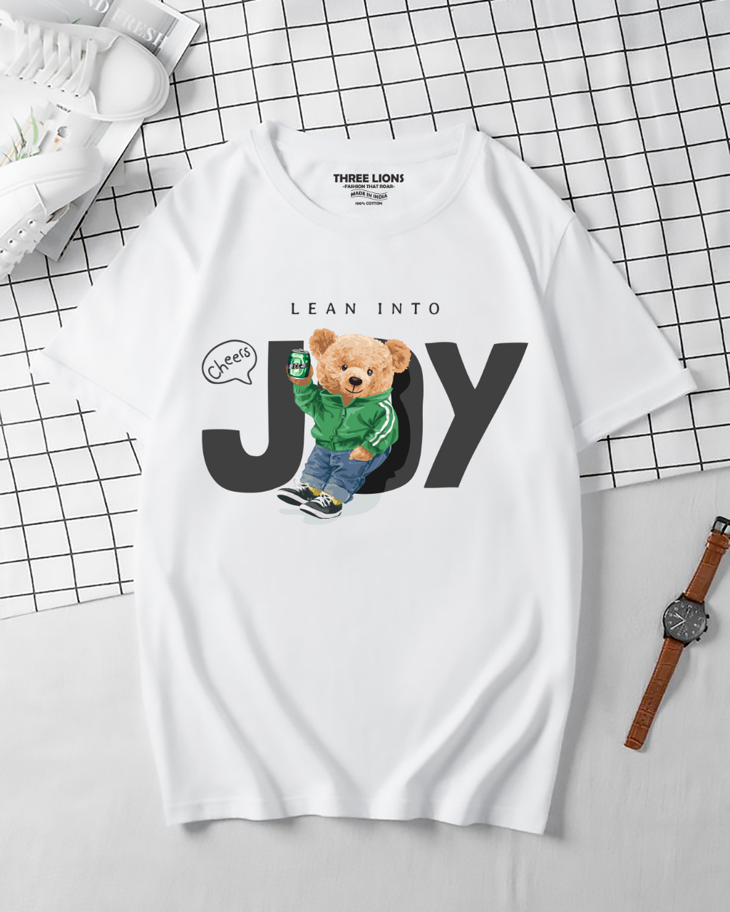 Premium Lean Into Joy Teddy Bear White T-Shirt