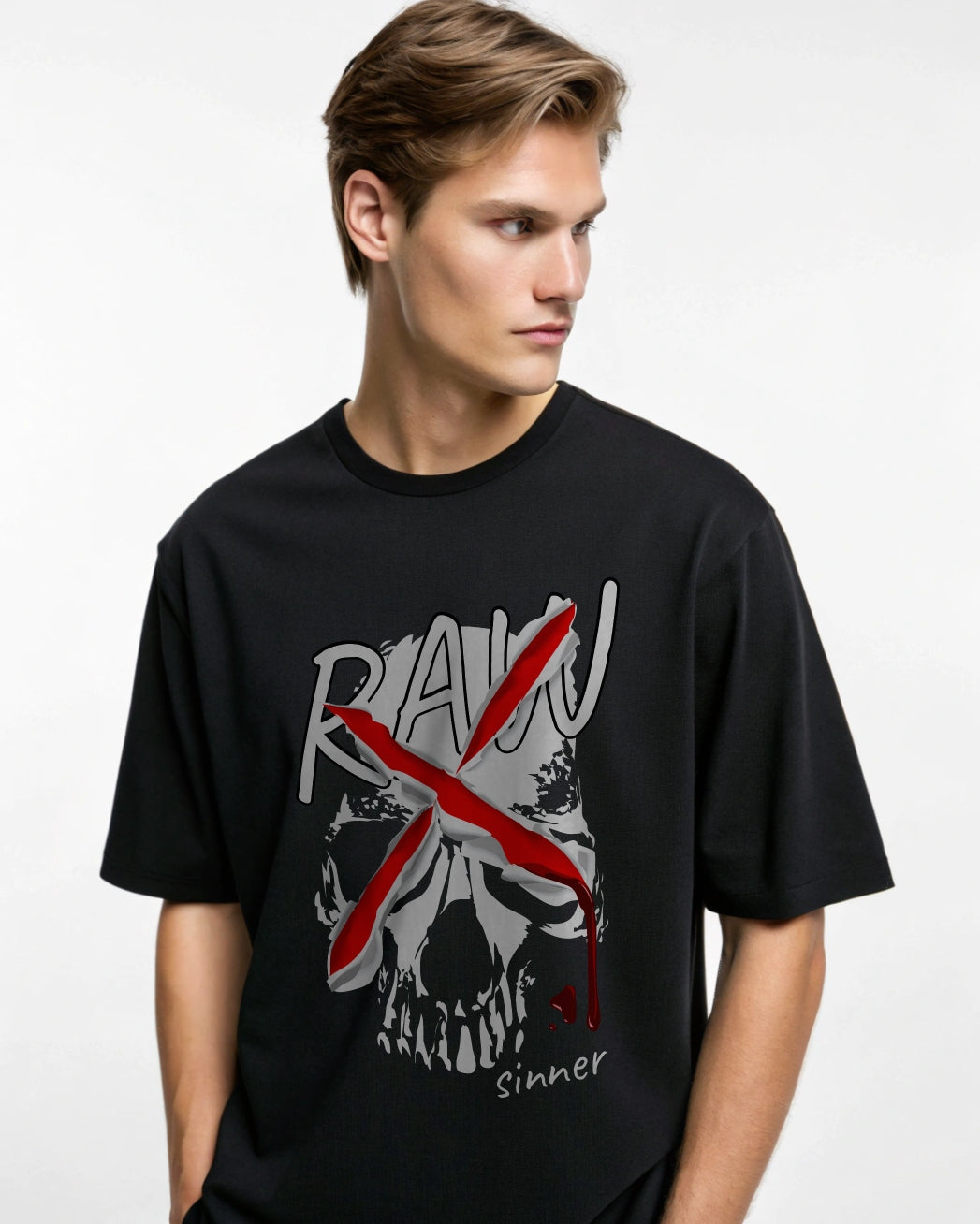 Raw Premium Black Drop Shoulder Digital Printed T-Shirt