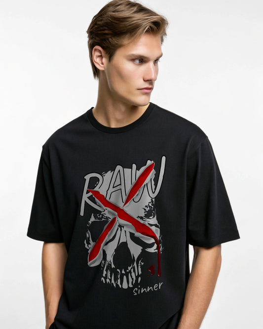 Raw Premium Black Drop Shoulder Digital Printed T-Shirt