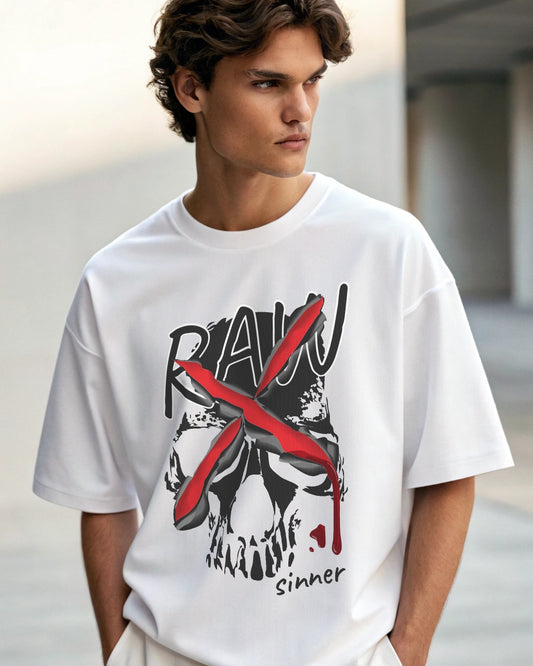 Raw Premium White Drop Shoulder Digital Printed T-Shirt