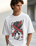 Raw Premium White Drop Shoulder Digital Printed T-Shirt