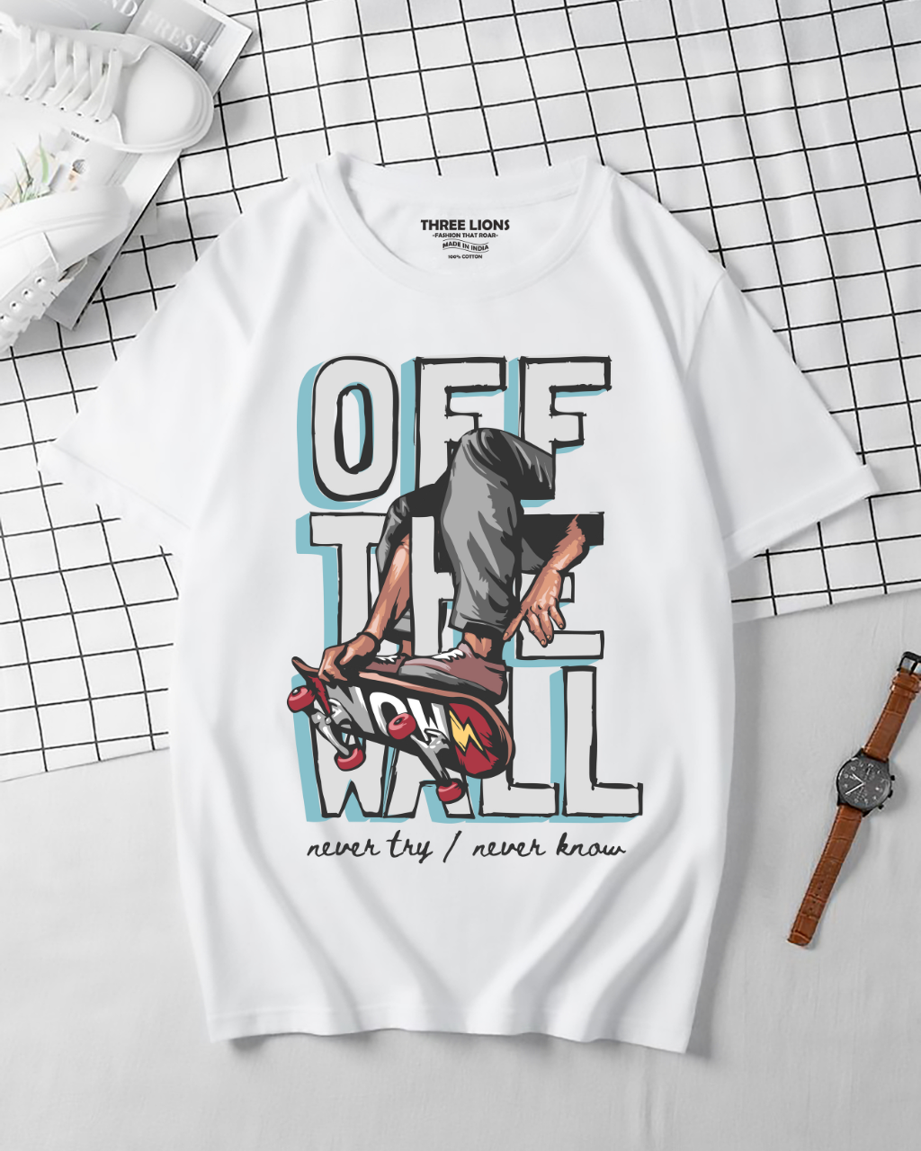 Premium Off The Wall Skateboarding White T-Shirt