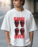Game Over Premium White Drop Shoulder Digital Printed T-Shirt