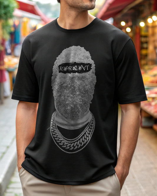 Reprelent Premium Black Drop Shoulder Digital Printed T-Shirt