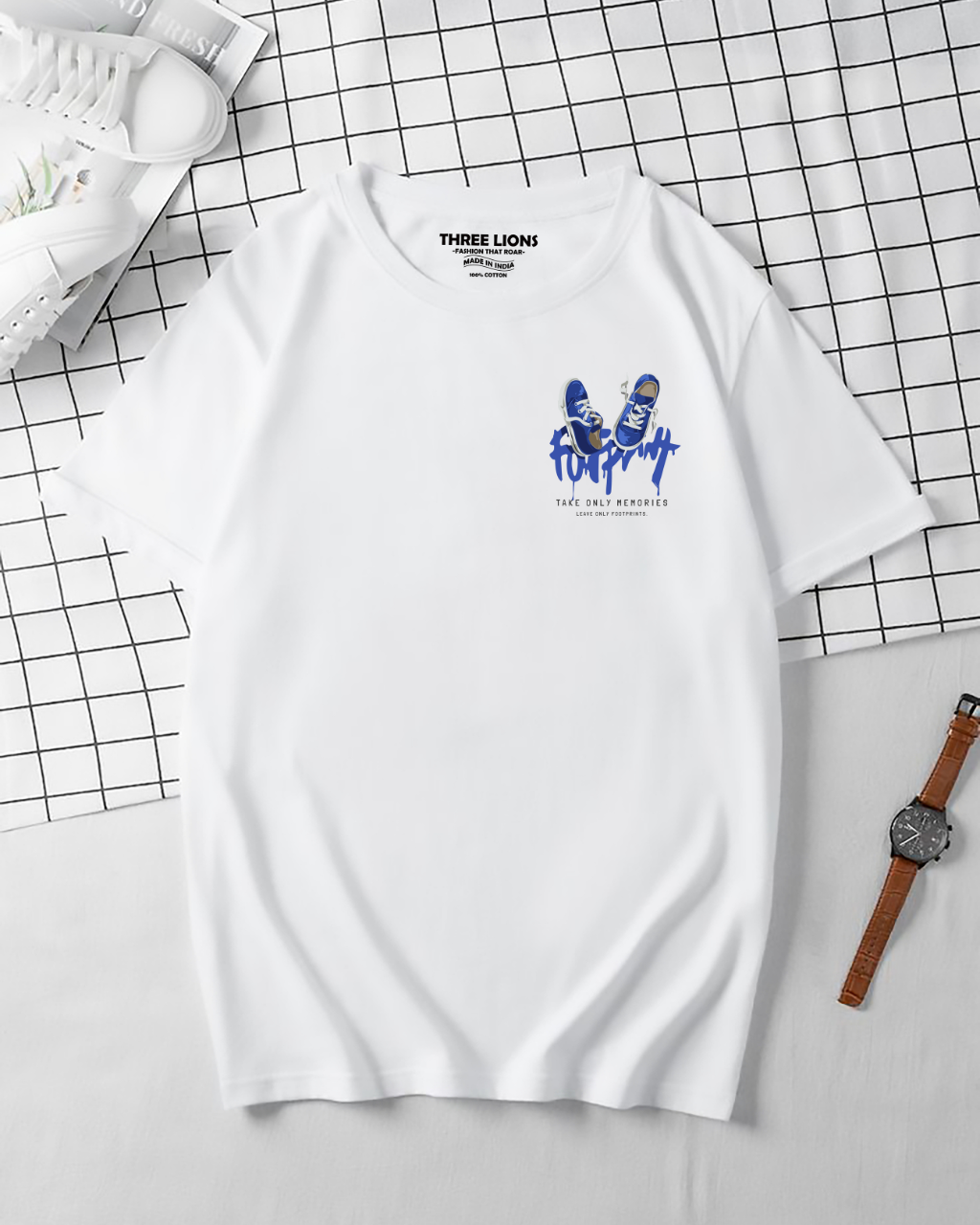 Premium Front And Back Footprint T-Shirt In White