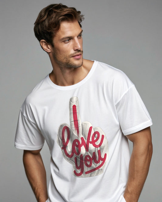 I Love You Premium White Drop Shoulder Digital Printed T-Shirt