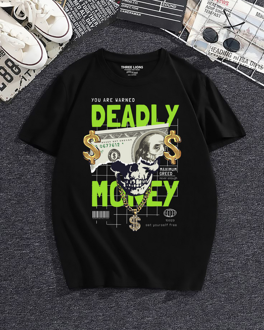 Premium Deadly Money Skull Graphic T-Shirt In Black Color