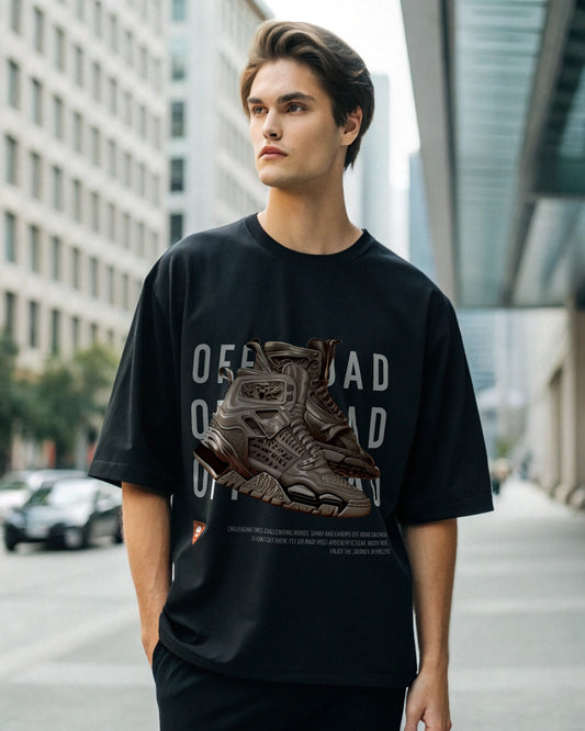Off Road Premium Black Drop Shoulder Digital Printed T-Shirt