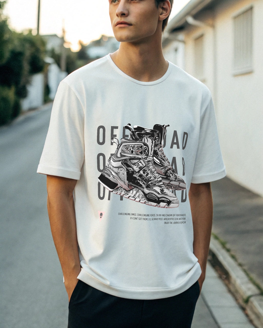 Off Road Premium White Drop Shoulder Digital Printed T-Shirt