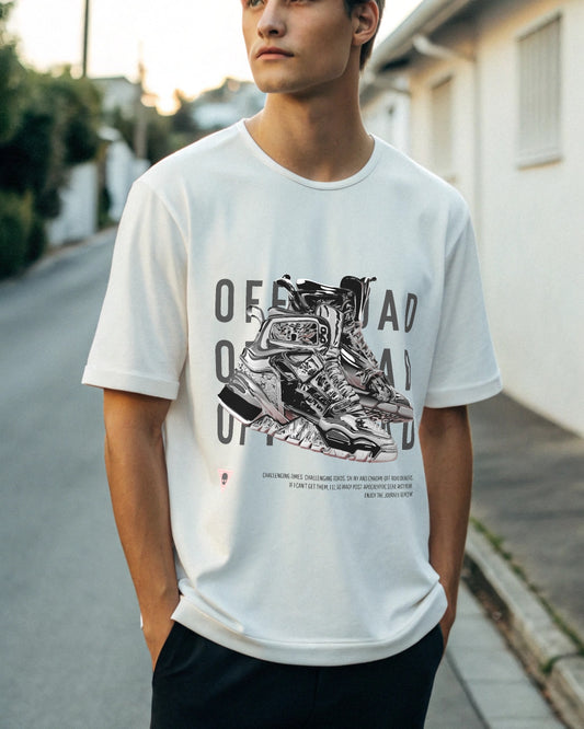 Off Road Premium White Drop Shoulder Digital Printed T-Shirt