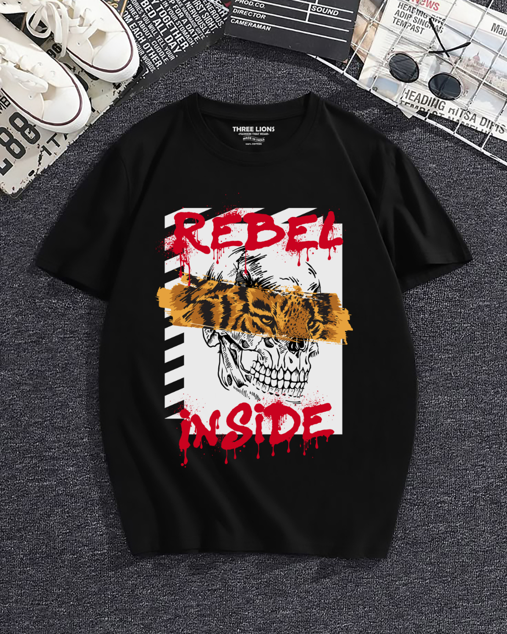 New Rebel Inside Skull Graphic Black T-Shirt