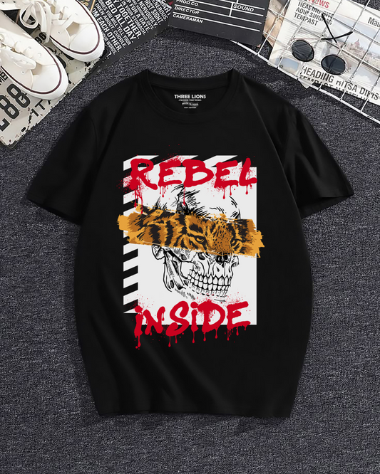 New Rebel Inside Skull Graphic Black T-Shirt