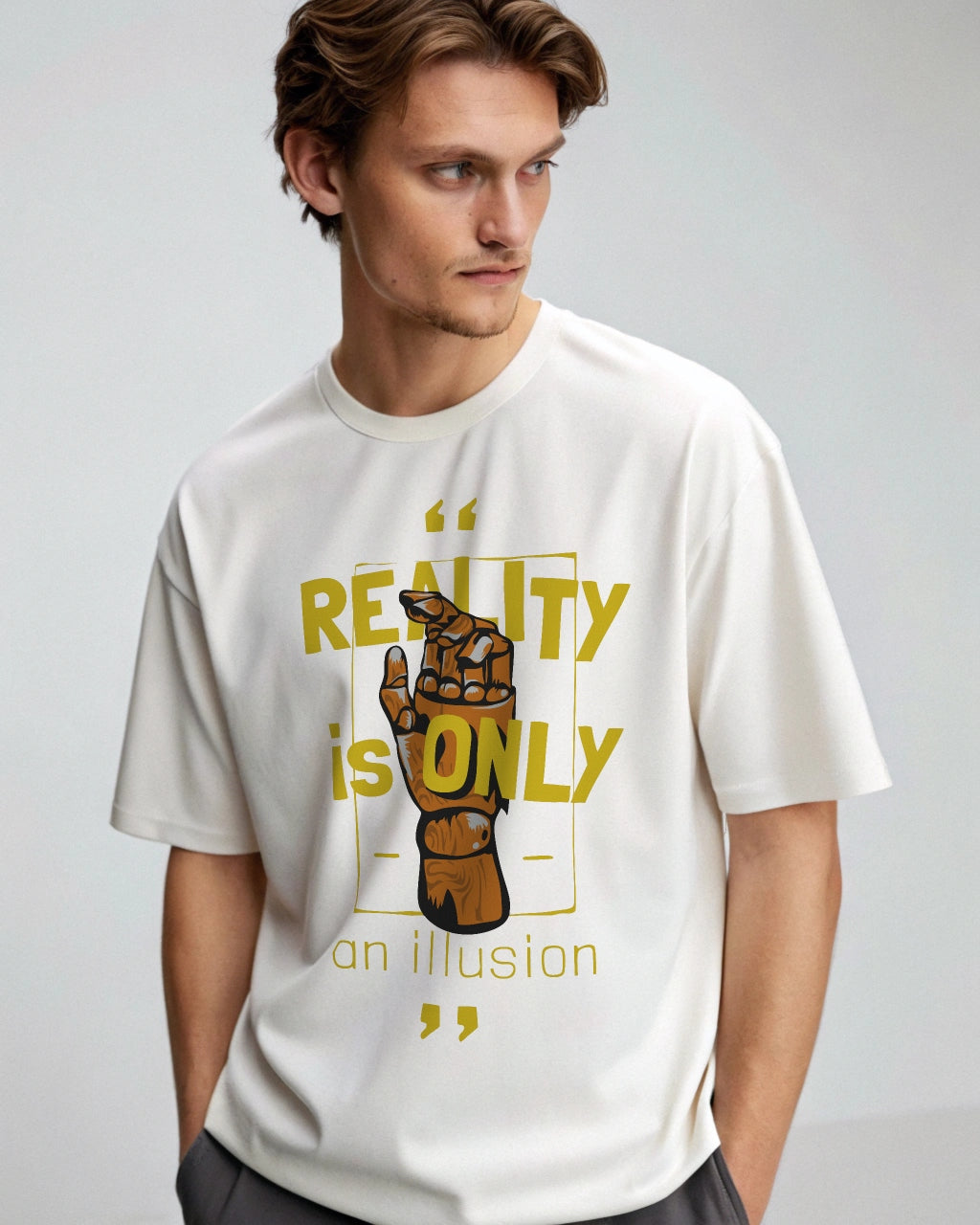 Reality Is Only Premium White Drop Shoulder Digital Printed T-Shirt