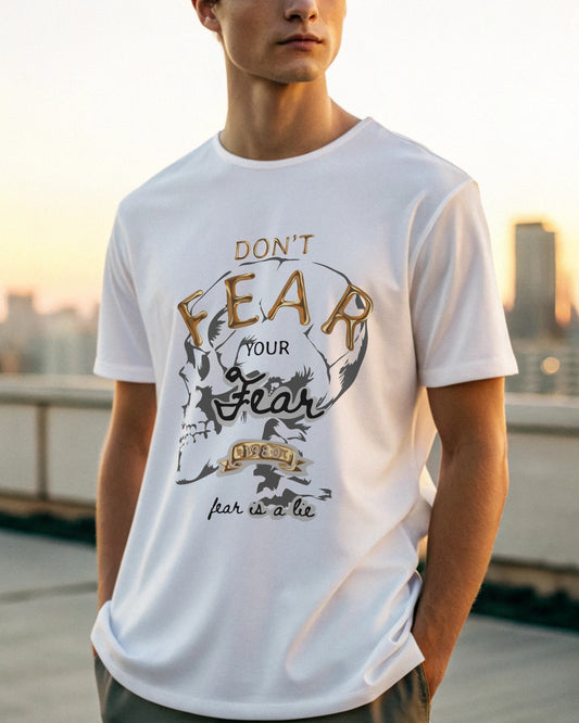 Don't Fear Premium White Drop Shoulder Digital Printed T-Shirt