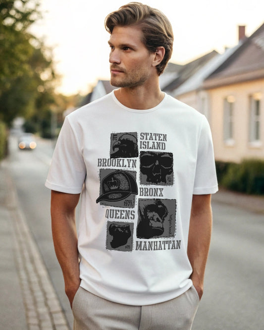 Staten island Premium White Drop Shoulder Digital Printed T-Shirt