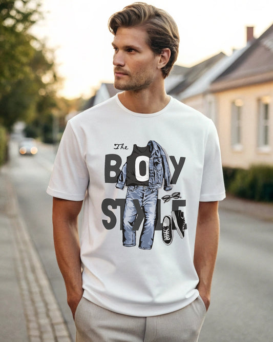 The Boy Style Premium White Drop Shoulder Digital Printed T-Shirt