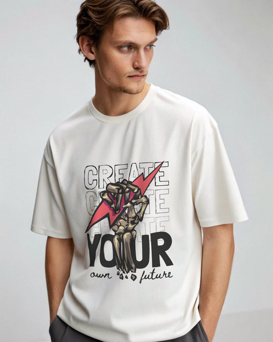 Create Your Own Future Premium White Drop Shoulder Digital Printed T-Shirt