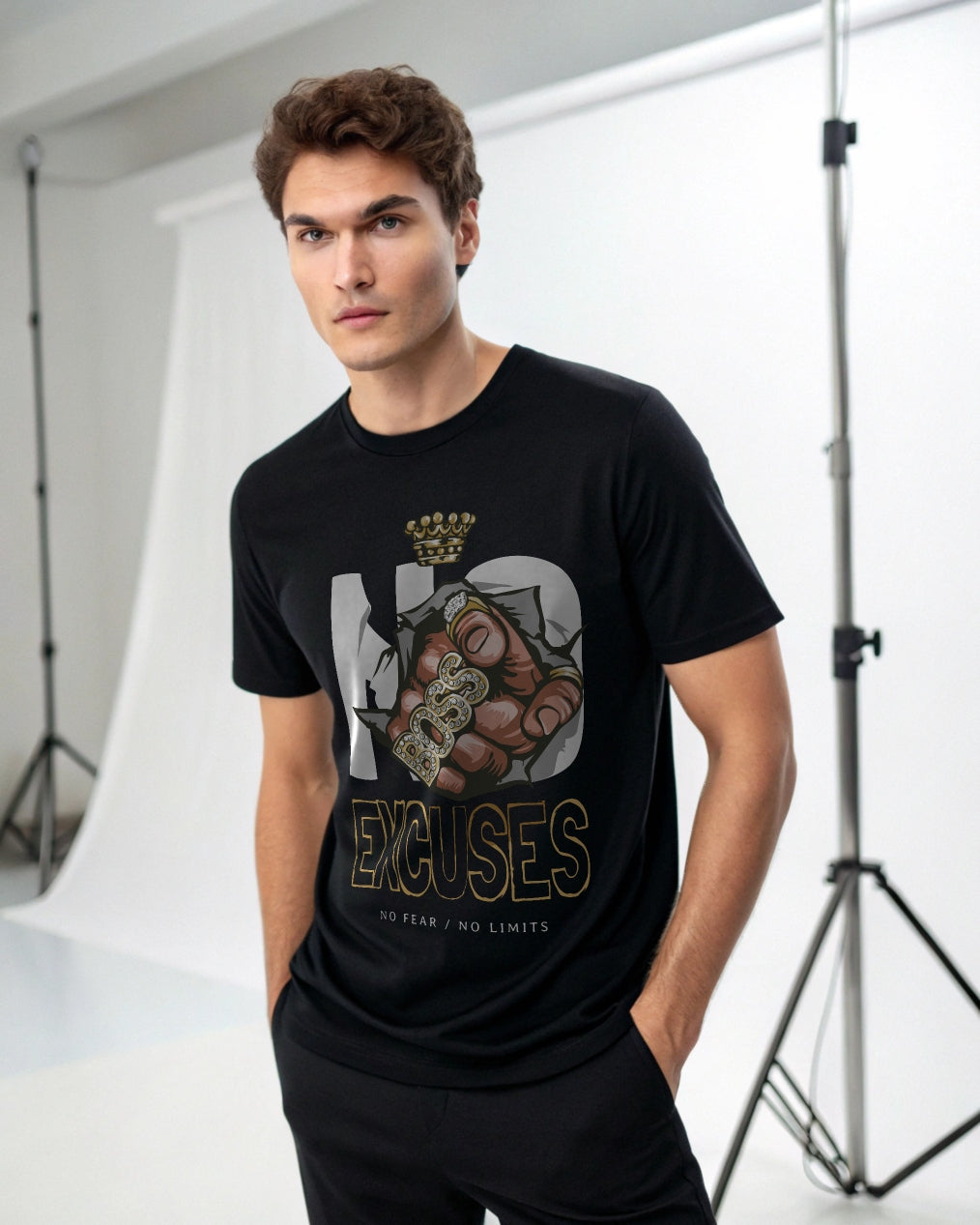 Boss Excuses Premium Black Drop Shoulder Digital Printed T-Shirt
