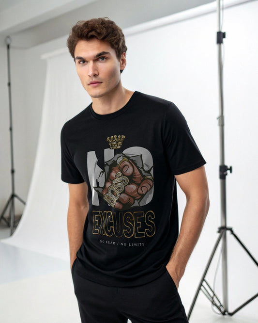 Boss Excuses Premium Black Drop Shoulder Digital Printed T-Shirt