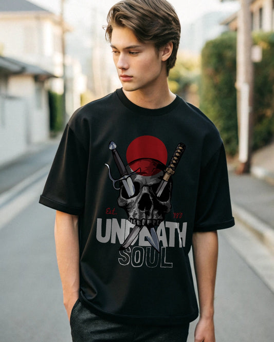 Undeath Soul Premium Black Drop Shoulder Digital Printed T-Shirt