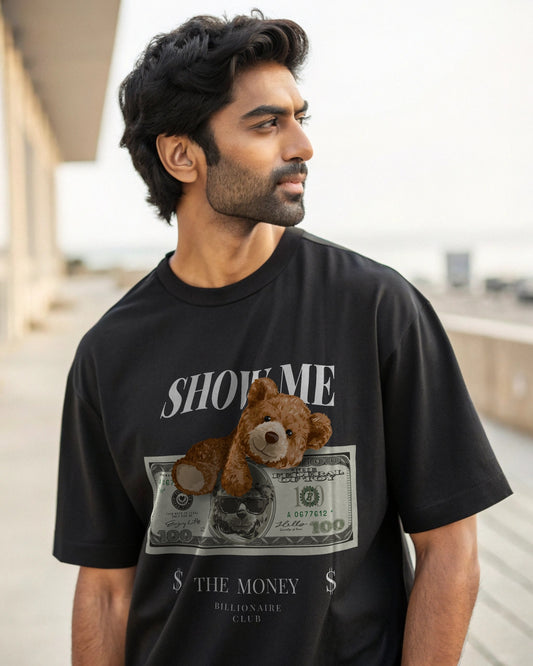 Show Me Premium Black Drop Shoulder Digital Printed T-Shirt