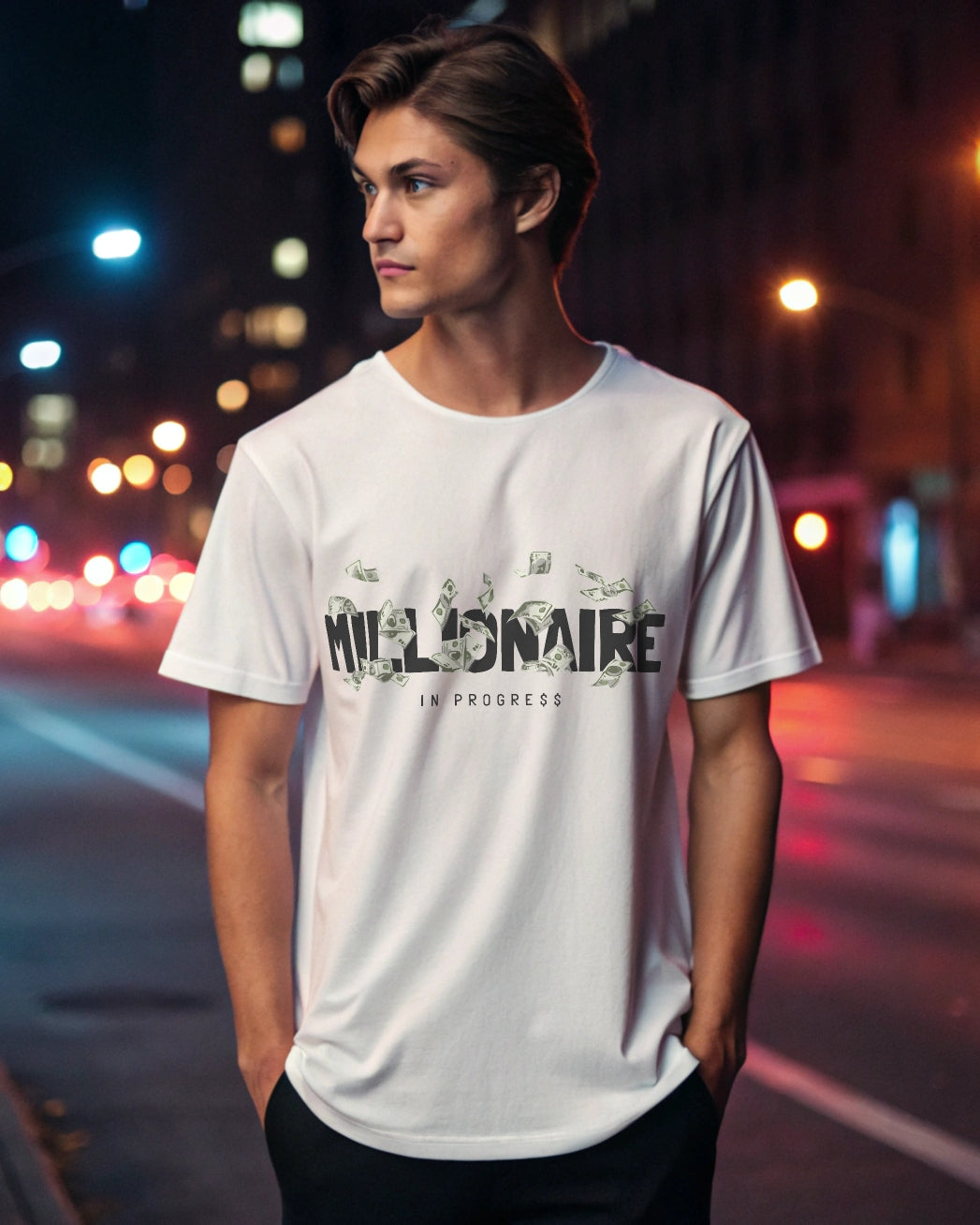 Millionaire Premium White Drop Shoulder Digital Printed T-Shirt