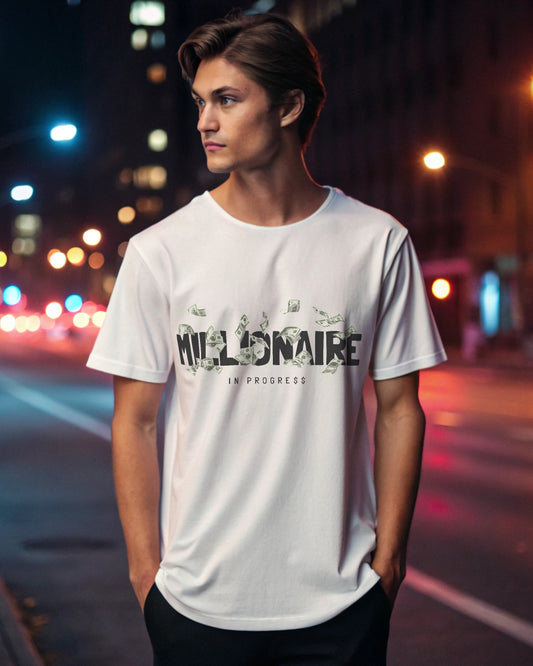 Millionaire Premium White Drop Shoulder Digital Printed T-Shirt
