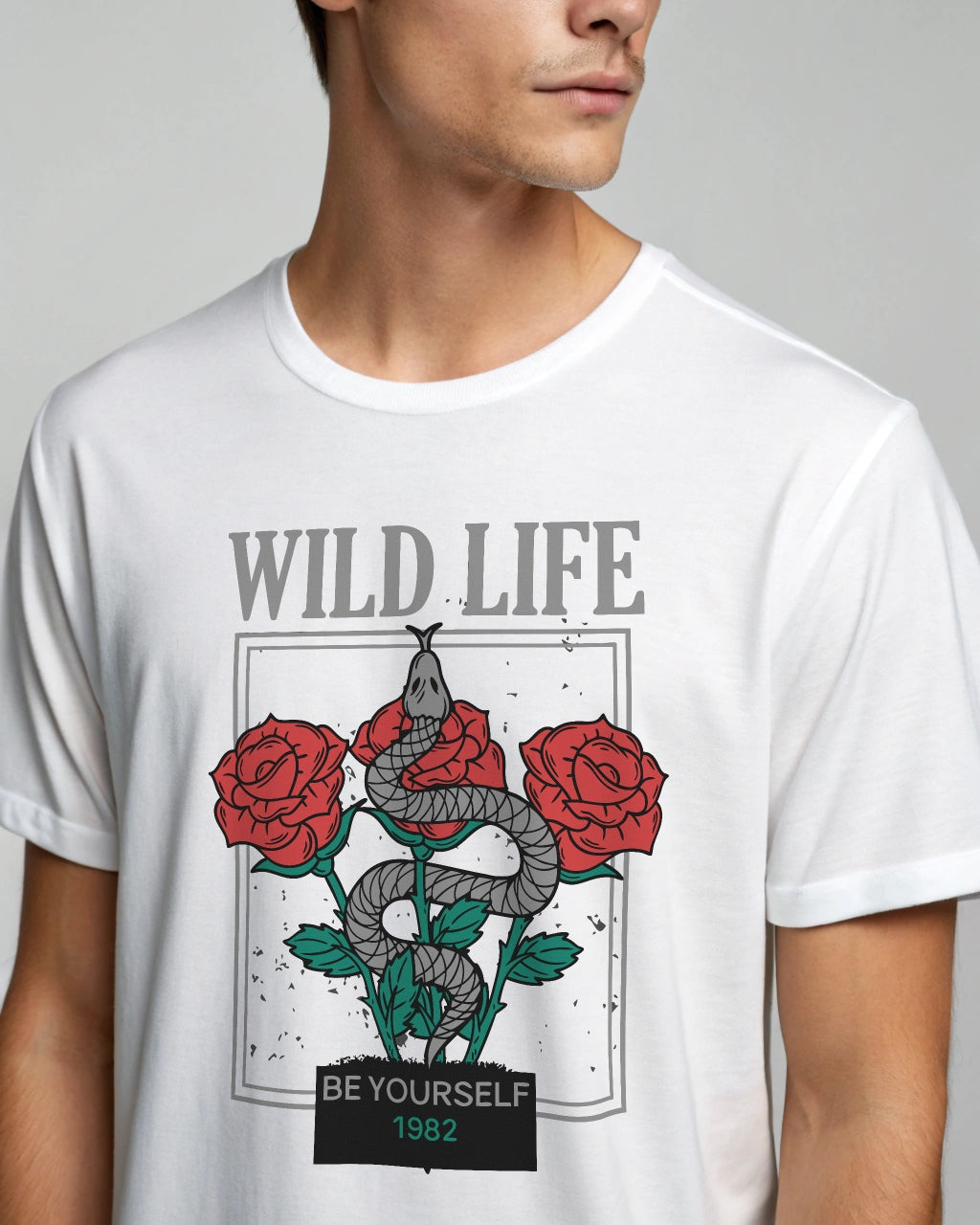 Wild Life Premium White Drop Shoulder Digital Printed T-Shirt