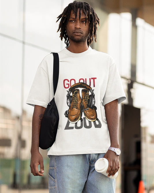 Go Out Loud White T-shirt - Drop Shoulder