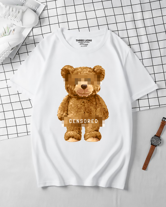 Funny Teddy Bear Censored Print T-Shirt for Men