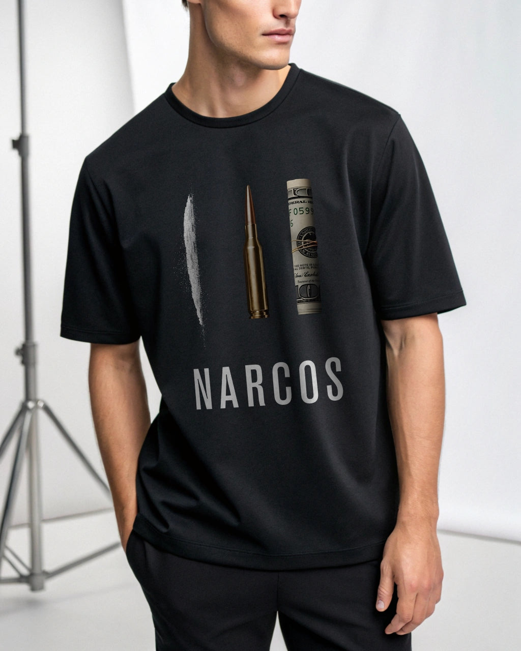 Narcos Premium Black Drop Shoulder Digital Printed T-Shirt
