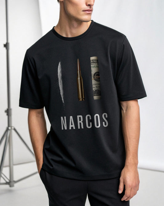 Narcos Premium Black Drop Shoulder Digital Printed T-Shirt
