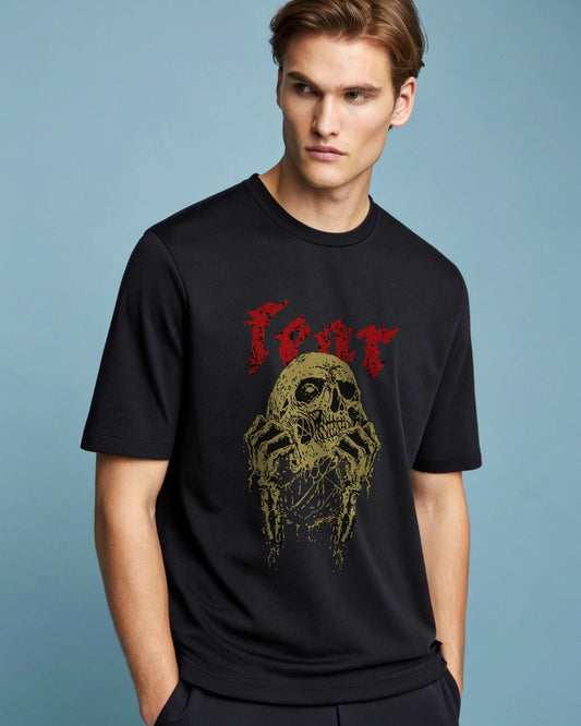 Fear Premium Black Drop Shoulder Digital Printed T-Shirt