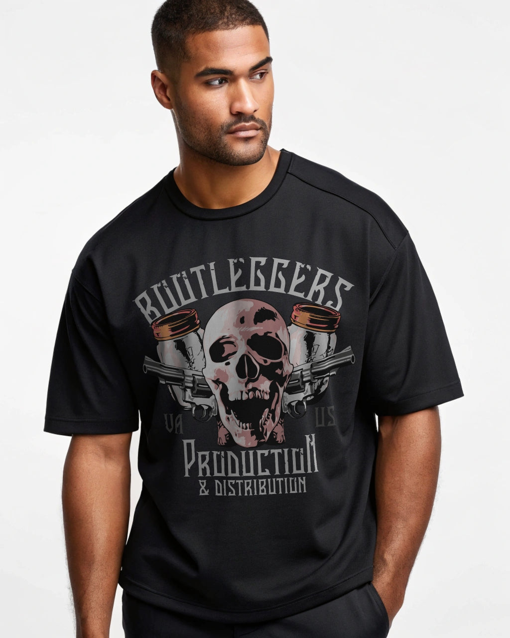 Bootleggers Premium Black Drop Shoulder Digital Printed T-Shirt
