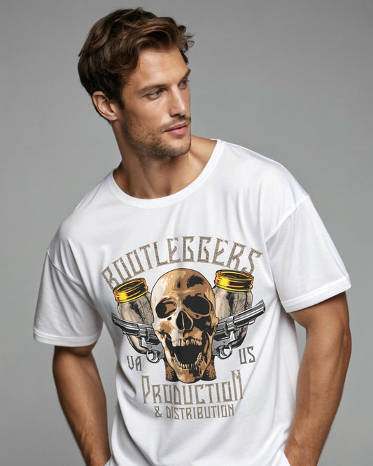 Bootleggers Premium White Drop Shoulder Digital Printed T-Shirt