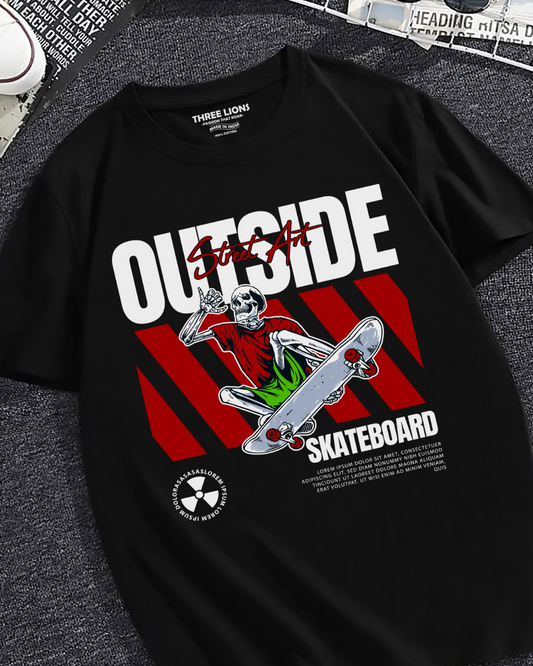 Street Art Skateboard Skeleton Premium Black T-Shirt