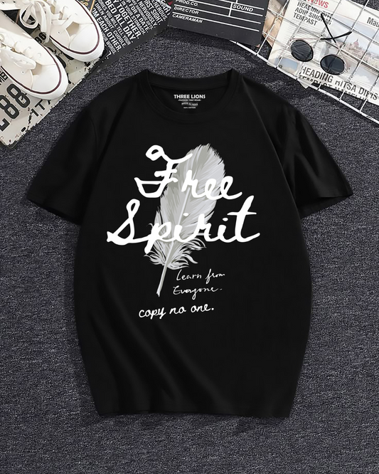 Premium Free Spirit Feather Graphic Black T-Shirt