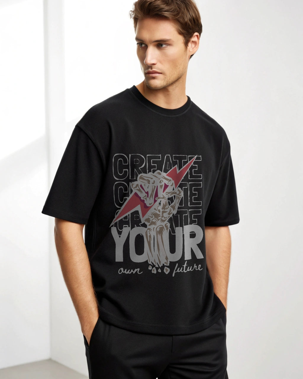 Create Your Own Future Premium Black Drop Shoulder Digital Printed T-Shirt
