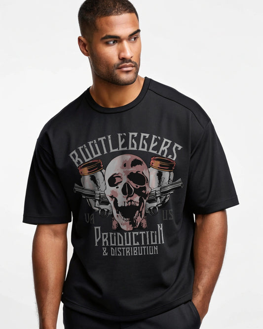 Bootleggers Premium Black Drop Shoulder Digital Printed T-Shirt